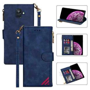 For Samsung Galaxy A6 2018 Zipper Multi-card Slots Horizontal Flip PU Leather Case with Holder & Card Slots & Wallet & Lanyard & Photo Frame(Blue)