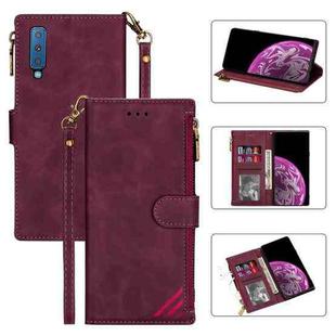For Samsung Galaxy A7 2018 Zipper Multi-card Slots Horizontal Flip PU Leather Case with Holder & Card Slots & Wallet & Lanyard & Photo Frame(Wine Red)