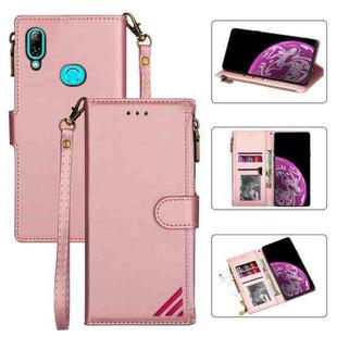 For Samsung Galaxy A20e Zipper Multi-card Slots Horizontal Flip PU Leather Case with Holder & Card Slots & Wallet & Lanyard & Photo Frame(Rose Gold)