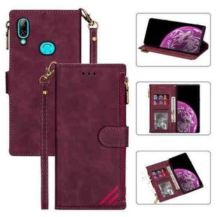 For Samsung Galaxy A20 / A30 Zipper Multi-card Slots Horizontal Flip PU Leather Case with Holder & Card Slots & Wallet & Lanyard & Photo Frame(Wine Red)