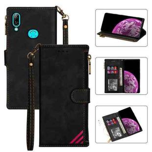 For Samsung Galaxy A20 / A30 Zipper Multi-card Slots Horizontal Flip PU Leather Case with Holder & Card Slots & Wallet & Lanyard & Photo Frame(Black)