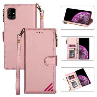 For Samsung Galaxy A51 Zipper Multi-card Slots Horizontal Flip PU Leather Case with Holder & Card Slots & Wallet & Lanyard & Photo Frame(Rose Gold)