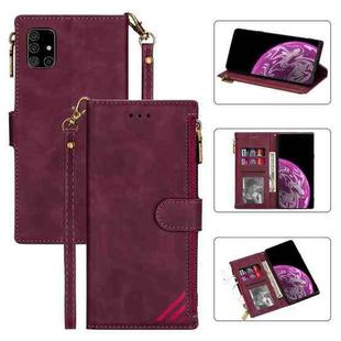 For Samsung Galaxy A31 Zipper Multi-card Slots Horizontal Flip PU Leather Case with Holder & Card Slots & Wallet & Lanyard & Photo Frame(Wine Red)