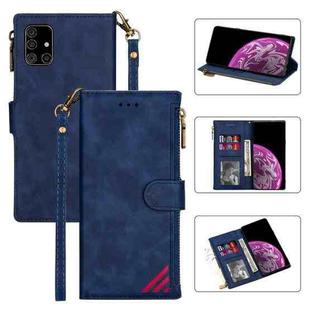 For Samsung Galaxy A71 5G Zipper Multi-card Slots Horizontal Flip PU Leather Case with Holder & Card Slots & Wallet & Lanyard & Photo Frame(Blue)