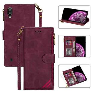 For Samsung Galaxy A10/M10 Zipper Multi-card Slots Horizontal Flip PU Leather Case with Holder & Card Slots & Wallet & Lanyard & Photo Frame(Wine Red)
