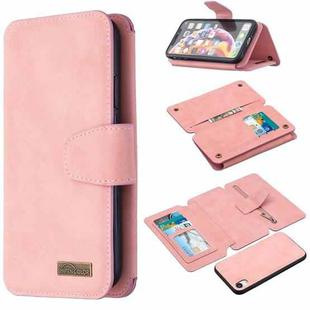 For iPhone XR Detachable Frosted Magnetic Horizontal Flip Leather Case with Card Slots & Holder & Zipper Wallet & Photo Frame(Pink)