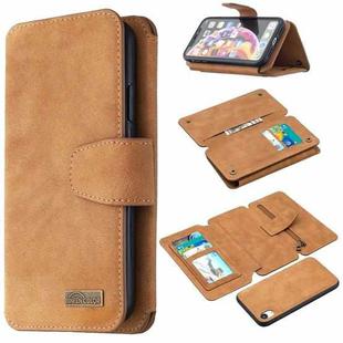 For iPhone XR Detachable Frosted Magnetic Horizontal Flip Leather Case with Card Slots & Holder & Zipper Wallet & Photo Frame(Brown)
