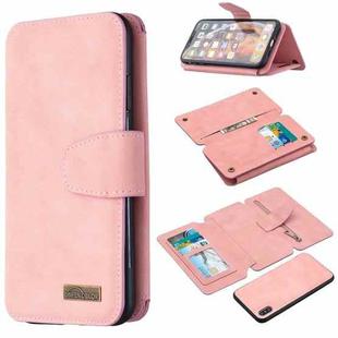 For iPhone XS Max Detachable Frosted Magnetic Horizontal Flip Leather Case with Card Slots & Holder & Zipper Wallet & Photo Frame(Pink)
