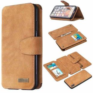 For iPhone XS Max Detachable Frosted Magnetic Horizontal Flip Leather Case with Card Slots & Holder & Zipper Wallet & Photo Frame(Brown)