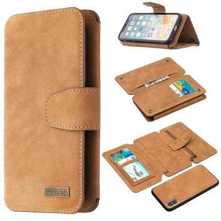 For iPhone X / XS Detachable Frosted Magnetic Horizontal Flip Leather Case with Card Slots & Holder & Zipper Wallet & Photo Frame(Brown)