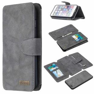 Detachable Frosted Magnetic Horizontal Flip Leather Case with Card Slots & Holder & Zipper Wallet & Photo Frame For iPhone 6 Plus(Grey)