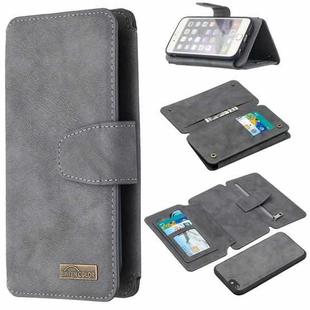 Detachable Frosted Magnetic Horizontal Flip Leather Case with Card Slots & Holder & Zipper Wallet & Photo Frame For iPhone 6(Grey)