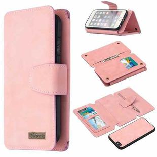 Detachable Frosted Magnetic Horizontal Flip Leather Case with Card Slots & Holder & Zipper Wallet & Photo Frame For iPhone 6(Pink)