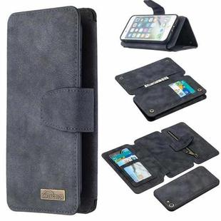 For iPhone SE 2022 / SE 2020 / 8 / 7 Detachable Frosted Magnetic Horizontal Flip Leather Case with Card Slots & Holder & Zipper Wallet & Photo Frame(Black Blue)