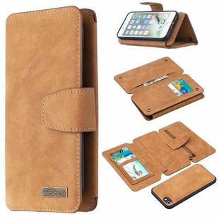 For iPhone SE 2022 / SE 2020 / 8 / 7 Detachable Frosted Magnetic Horizontal Flip Leather Case with Card Slots & Holder & Zipper Wallet & Photo Frame(Brown)