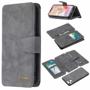 For iPhone 11 Pro Max Detachable Frosted Magnetic Horizontal Flip Leather Case with Card Slots & Holder & Zipper Wallet & Photo Frame (Grey)
