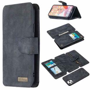 For iPhone 11 Pro Max Detachable Frosted Magnetic Horizontal Flip Leather Case with Card Slots & Holder & Zipper Wallet & Photo Frame (Black Blue)