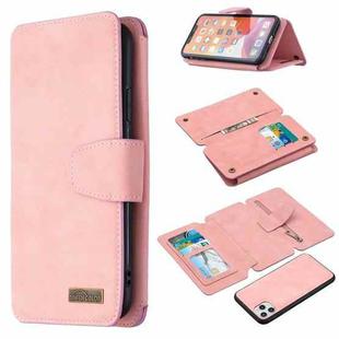For iPhone 11 Pro Max Detachable Frosted Magnetic Horizontal Flip Leather Case with Card Slots & Holder & Zipper Wallet & Photo Frame (Pink)