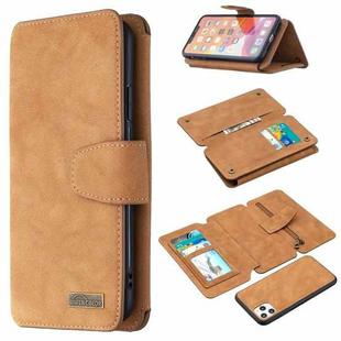 For iPhone 11 Pro Max Detachable Frosted Magnetic Horizontal Flip Leather Case with Card Slots & Holder & Zipper Wallet & Photo Frame (Brown)