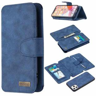 For iPhone 11 Pro Detachable Frosted Magnetic Horizontal Flip Leather Case with Card Slots & Holder & Zipper Wallet & Photo Frame (Blue)