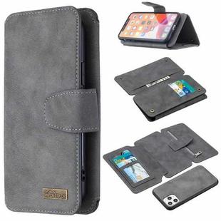 For iPhone 11 Pro Detachable Frosted Magnetic Horizontal Flip Leather Case with Card Slots & Holder & Zipper Wallet & Photo Frame (Grey)