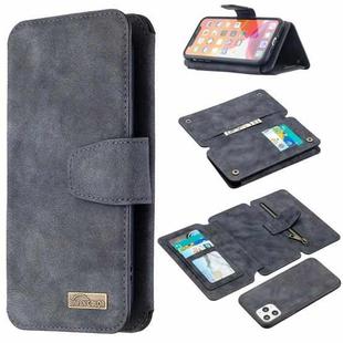 For iPhone 11 Pro Detachable Frosted Magnetic Horizontal Flip Leather Case with Card Slots & Holder & Zipper Wallet & Photo Frame (Black Blue)