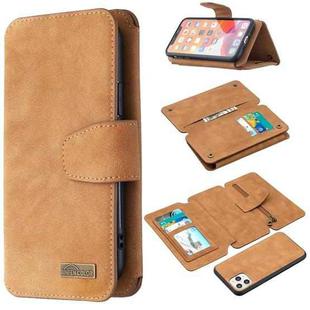 For iPhone 11 Pro Detachable Frosted Magnetic Horizontal Flip Leather Case with Card Slots & Holder & Zipper Wallet & Photo Frame (Brown)