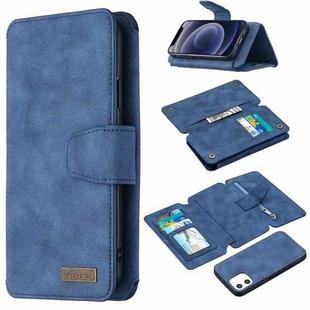 For iPhone 12 mini Detachable Frosted Magnetic Horizontal Flip Leather Case with Card Slots & Holder & Zipper Wallet & Photo Frame (Blue)