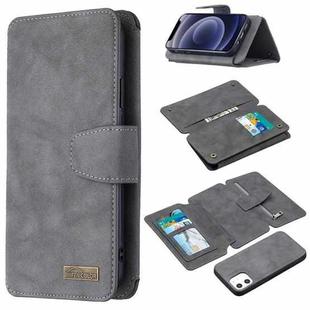 For iPhone 12 mini Detachable Frosted Magnetic Horizontal Flip Leather Case with Card Slots & Holder & Zipper Wallet & Photo Frame (Grey)