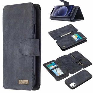 For iPhone 12 mini Detachable Frosted Magnetic Horizontal Flip Leather Case with Card Slots & Holder & Zipper Wallet & Photo Frame (Black Blue)
