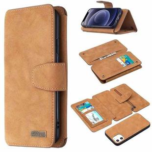 For iPhone 12 mini Detachable Frosted Magnetic Horizontal Flip Leather Case with Card Slots & Holder & Zipper Wallet & Photo Frame (Brown)