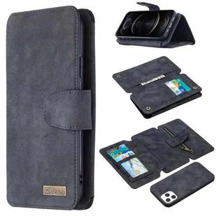 For iPhone 12 / 12 Pro Detachable Frosted Magnetic Horizontal Flip Leather Case with Card Slots & Holder & Zipper Wallet & Photo Frame(Black Blue)