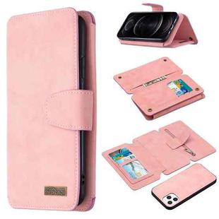 For iPhone 12 / 12 Pro Detachable Frosted Magnetic Horizontal Flip Leather Case with Card Slots & Holder & Zipper Wallet & Photo Frame(Pink)