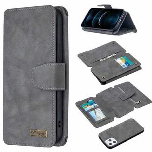 For iPhone 12 Pro Max Detachable Frosted Magnetic Horizontal Flip Leather Case with Card Slots & Holder & Zipper Wallet & Photo Frame(Grey)