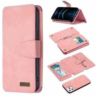 For iPhone 12 Pro Max Detachable Frosted Magnetic Horizontal Flip Leather Case with Card Slots & Holder & Zipper Wallet & Photo Frame(Pink)