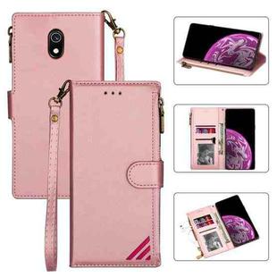 For Xiaomi Redmi 8A Zipper Multi-card Slots Horizontal Flip PU Leather Case with Holder & Card Slots & Wallet & Lanyard & Photo Frame(Rose Gold)
