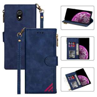 For Xiaomi Redmi 8A Zipper Multi-card Slots Horizontal Flip PU Leather Case with Holder & Card Slots & Wallet & Lanyard & Photo Frame(Blue)