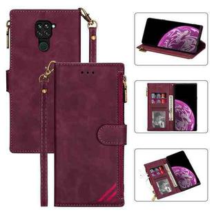 For Xiaomi Redmi 10X 4G Zipper Multi-card Slots Horizontal Flip PU Leather Case with Holder & Card Slots & Wallet & Lanyard & Photo Frame(Wine Red)