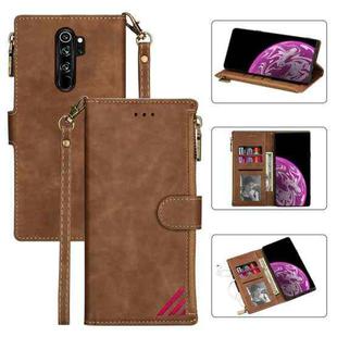 For Xiaomi Redmi Note 8 Pro Zipper Multi-card Slots Horizontal Flip PU Leather Case with Holder & Card Slots & Wallet & Lanyard & Photo Frame(Brown)
