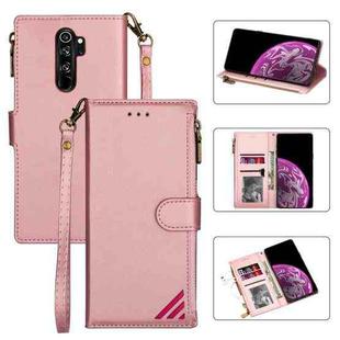 For Xiaomi Redmi Note 8 Pro Zipper Multi-card Slots Horizontal Flip PU Leather Case with Holder & Card Slots & Wallet & Lanyard & Photo Frame(Rose Gold)