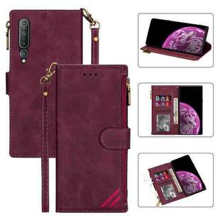 For Xiaomi Mi 10 Zipper Multi-card Slots Horizontal Flip PU Leather Case with Holder & Card Slots & Wallet & Lanyard & Photo Frame(Wine Red)