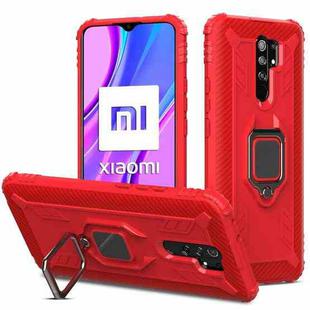 For Xiaomi Redmi 9 Prime Carbon Fiber Protective Case with 360 Degree Rotating Ring Holder(Red)