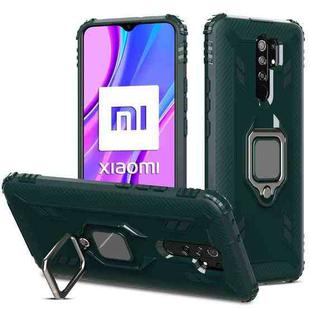 For Xiaomi Redmi 9 Prime Carbon Fiber Protective Case with 360 Degree Rotating Ring Holder(Green)