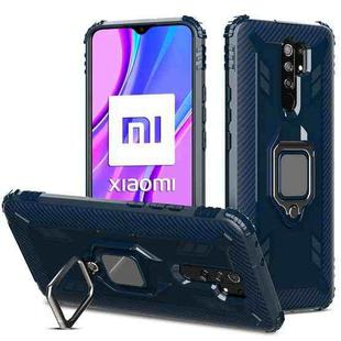 For Xiaomi Redmi 9 Prime Carbon Fiber Protective Case with 360 Degree Rotating Ring Holder(Blue)
