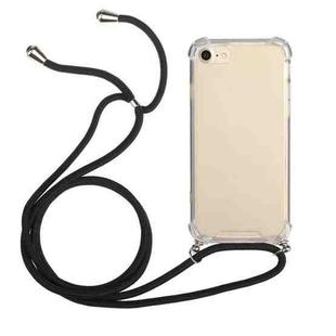 For iPhone SE 2022 / SE 2020 / 8 / 7 Four-Corner Shockproof Transparent TPU Protective Case with Lanyard(Black)