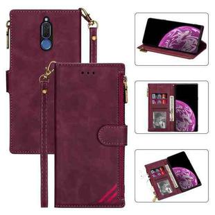 For Huawei Mate 10 Lite Zipper Multi-card Slots Horizontal Flip PU Leather Case with Holder & Card Slots & Wallet & Lanyard & Photo Frame(Wine Red)