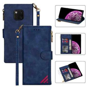 For Huawei Mate 20 Pro Zipper Multi-card Slots Horizontal Flip PU Leather Case with Holder & Card Slots & Wallet & Lanyard & Photo Frame(Blue)