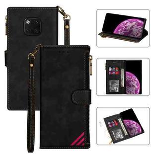 For Huawei Mate 20 Pro Zipper Multi-card Slots Horizontal Flip PU Leather Case with Holder & Card Slots & Wallet & Lanyard & Photo Frame(Black)