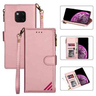 For Huawei Mate 20 Pro Zipper Multi-card Slots Horizontal Flip PU Leather Case with Holder & Card Slots & Wallet & Lanyard & Photo Frame(Rose Gold)