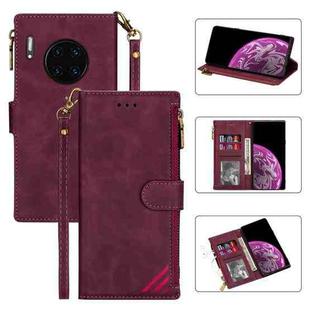 For Huawei Mate 30 Pro Zipper Multi-card Slots Horizontal Flip PU Leather Case with Holder & Card Slots & Wallet & Lanyard & Photo Frame(Wine Red)